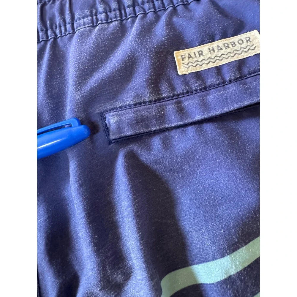 Fair Harbor Mens Swim Trunks Set of 2 Blue Teal Striped Lined Size Medium